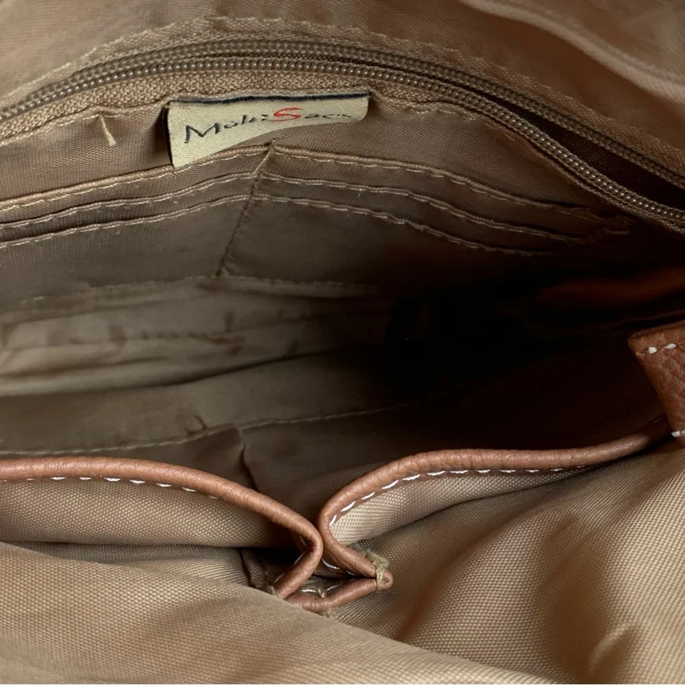 Multi Sac Crossbody‎ Bag Tan & Cream Lots Of Pockets Adjustable Travel Purse